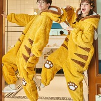 Soft Fleece Tiger Hoodie Onesie Couple Pajama - Thumbnail 3
