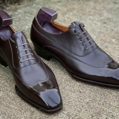 Handmade leather men's dress shoes dark brown leather lace up formal oxfords for men. 