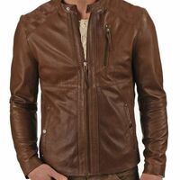 Classy Looking Stand Collar Men Biker Leather Jacket Design With Long Sleeves - Thumbnail 1