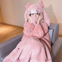 Plush elk embroidered cloak robe warm blanket with hood and gloves - Thumbnail 3