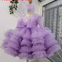 Girl's Dresses Luxury Flower Girl Dress Scoop Neck Puff Girls Party Dresses for Wedding Short Sleeves Tulle Kids Christmas Ceremonial Dress - Thumbnail 2