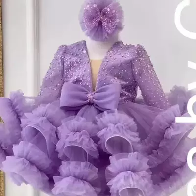 Girl's dresses luxury flower girl dress scoop neck puff girls party dresses for wedding short sleeves tulle kids christmas ceremonial dress