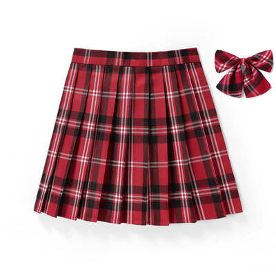 [Red] JK plaid pleated skirt 
