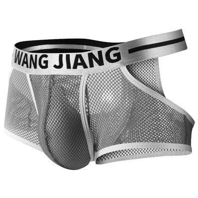 3pk gray wangjiang men's sexy underwear mesh holes pouch separator cut-out boxer briefs underpants 5022pj