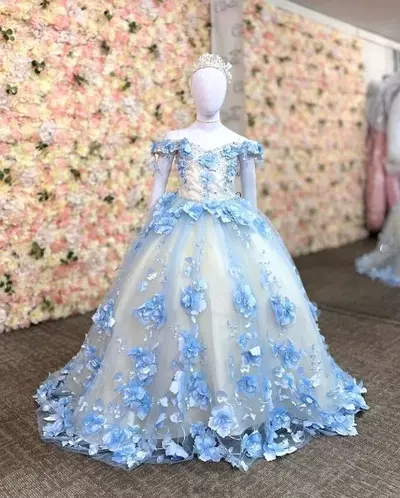 Princess Mini Quinceanera Dresses for Girls 3D Floral Applique Little Princess Wedding Party Flower Girl Dress