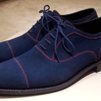 Luxury Men's Hand Stitch Navy Shoes,Genuine Suede Lace Up Formal Shoes - Thumbnail 1
