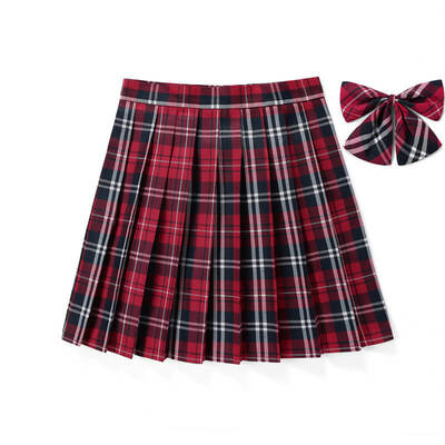 [red] jk plaid pleated skirt