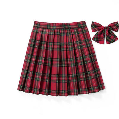 [Red] JK plaid pleated skirt 