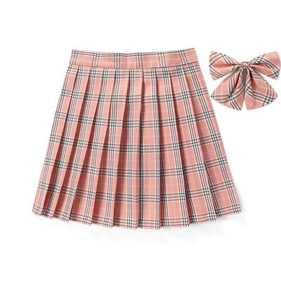 [Orange Pink] JK plaid pleated skirt 