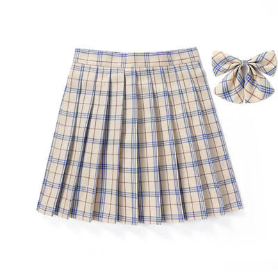 [beige khaki] jk plaid pleated skirt 