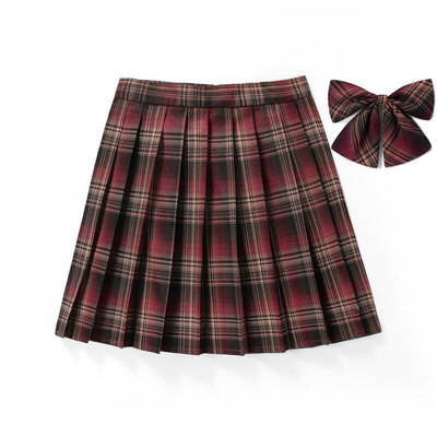 [wine] jk plaid pleated skirt 