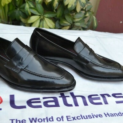 Handmade men black leather classic loafers moccasin dress shoes