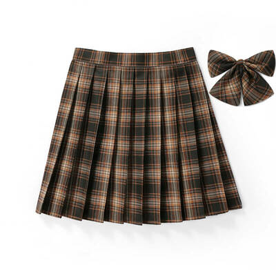 [brown] jk plaid pleated skirt