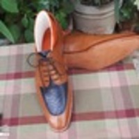 Brown Blue Leather Dress Lace up Oxford Shoes - Thumbnail 1
