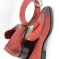 New Handmade Men's Red Tassel Loafers Shaded Moc Toe Pure Leather Party Shoes - Thumbnail 3