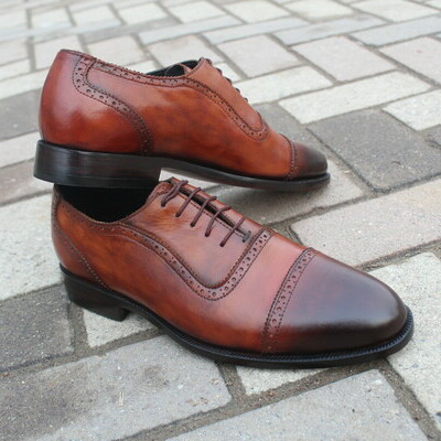 Leather men brown shaded oxford lace up dress shoes