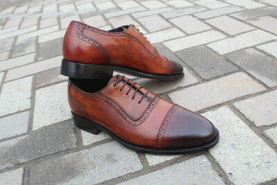 Leather Men Brown Shaded Oxford Lace up Dress Shoes