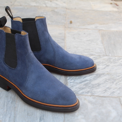 Blue suede leather chelsea dress boot for men