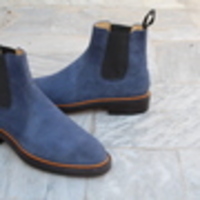Blue Suede Leather Chelsea Dress Boot For Men - Thumbnail 1