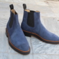 Blue Suede Leather Chelsea Dress Boot For Men - Thumbnail 2