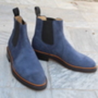 Blue Suede Leather Chelsea Dress Boot For Men - Thumbnail 3