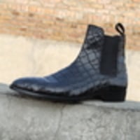  Men Black Crocodile Texture Leather Chelsea Boot - Thumbnail 1