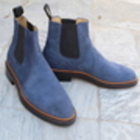 Blue Suede Leather Chelsea Dress Boot For Men - Thumbnail 6