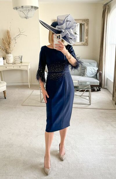 Elegant Beaded Sheath Mother Dresses Tea-length Wedding Guest Mother Of the Bride /Groom Formal Dress