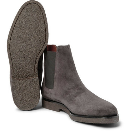Handmade men dark gray color suede boot, Men gray crepe sole boot, Mens boot