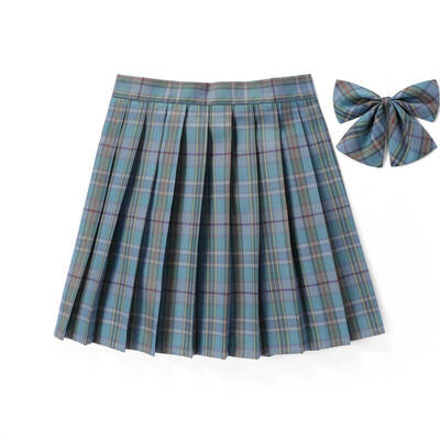 [blue green] jk plaid pleated skirt 