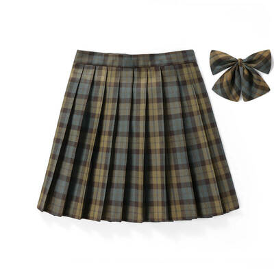 [Olive Green] JK plaid pleated skirt 