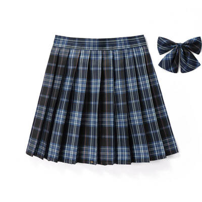 [blue] jk plaid pleated skirt 