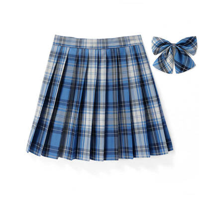 [blue] jk plaid pleated skirt 