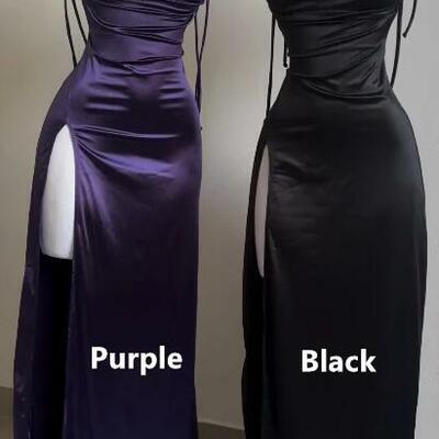 Straps backless satin long evening dress