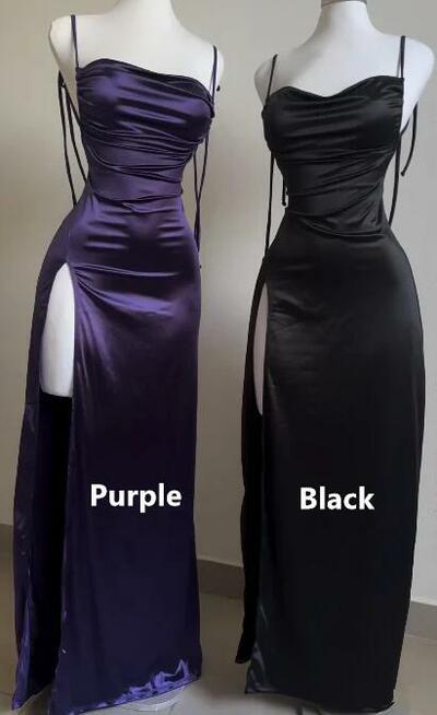 Straps Backless Satin Long Evening Dress