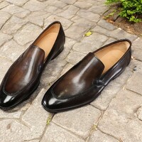 New Handmade Brown Genuine Leather Moccasin Office Wear Shoes - Thumbnail 1