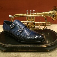 Blue Alligator Texture Handmade Monk Design Specially Customized Shoes For Men's - Thumbnail 1