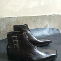 Crafted Leather Bespoke Dress Shoes Dark Brown Leather Triple Monk Buckle Strap Zipper Jodhpur Boot - Thumbnail 2