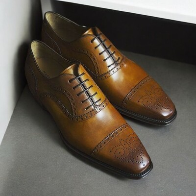 Handmade brown beautiful brogue oxfords formal wear office wear shoes - Thumbnail 1