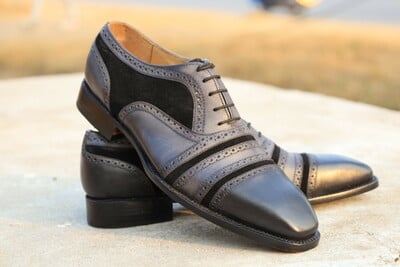 Crafted Leather Unique and Classic Gray Blue Suede Leather Dress Shoes 