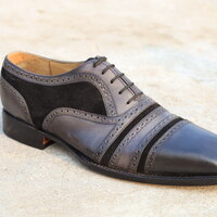 Crafted Leather Unique and Classic Gray Blue Suede Leather Dress Shoes  - Thumbnail 1