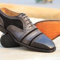 Crafted Leather Unique and Classic Gray Blue Suede Leather Dress Shoes  - Thumbnail 3