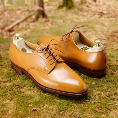Classic men's hand stitch tan lace up casual wear genuine leather shoes