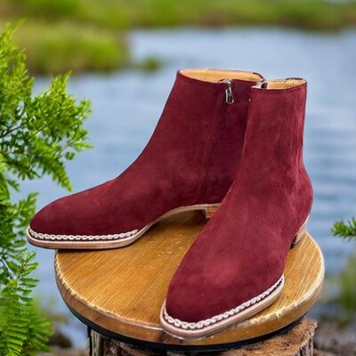 Adult top fashion red berry chealsea style suede hiking boot