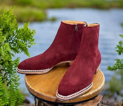 Adult Top Fashion Red Berry Chealsea Style Suede Hiking Boot