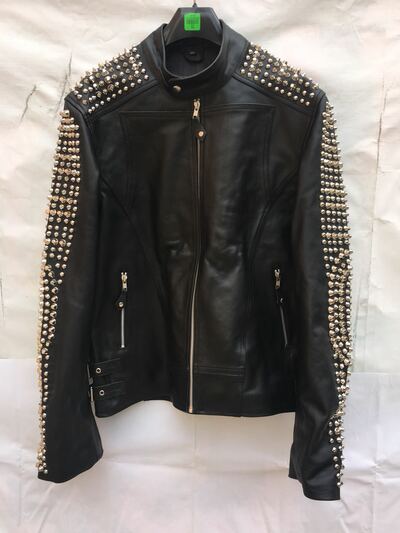 Crafted Leather Men Classic Silver Studded Punk Rock Black Leather Jacket 