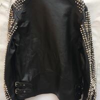 Crafted Leather Men Classic Silver Studded Punk Rock Black Leather Jacket  - Thumbnail 6