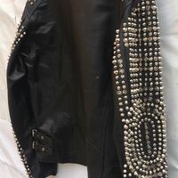 Crafted Leather Men Classic Silver Studded Punk Rock Black Leather Jacket  - Thumbnail 8