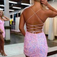 Stunning Sequined Slit  Bodycon V-Neck  Homecoming Dress - Thumbnail 4