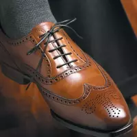 Handmade Men's Brown Leather Wingtip Medallion Chiseled Toe Lace Up Oxford Shoes - Thumbnail 1